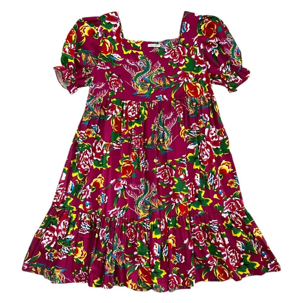 Robin Tomas Floral Tiered Midi Dress Pink Size 18 Tropical Resort Nap Smock‎